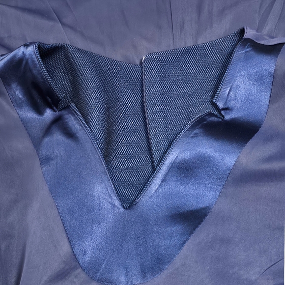 Elegant Dark Blue Metallic Flowers Details V-neck 3/4 Sleeve Sheath Dress - Picture 6 of 7